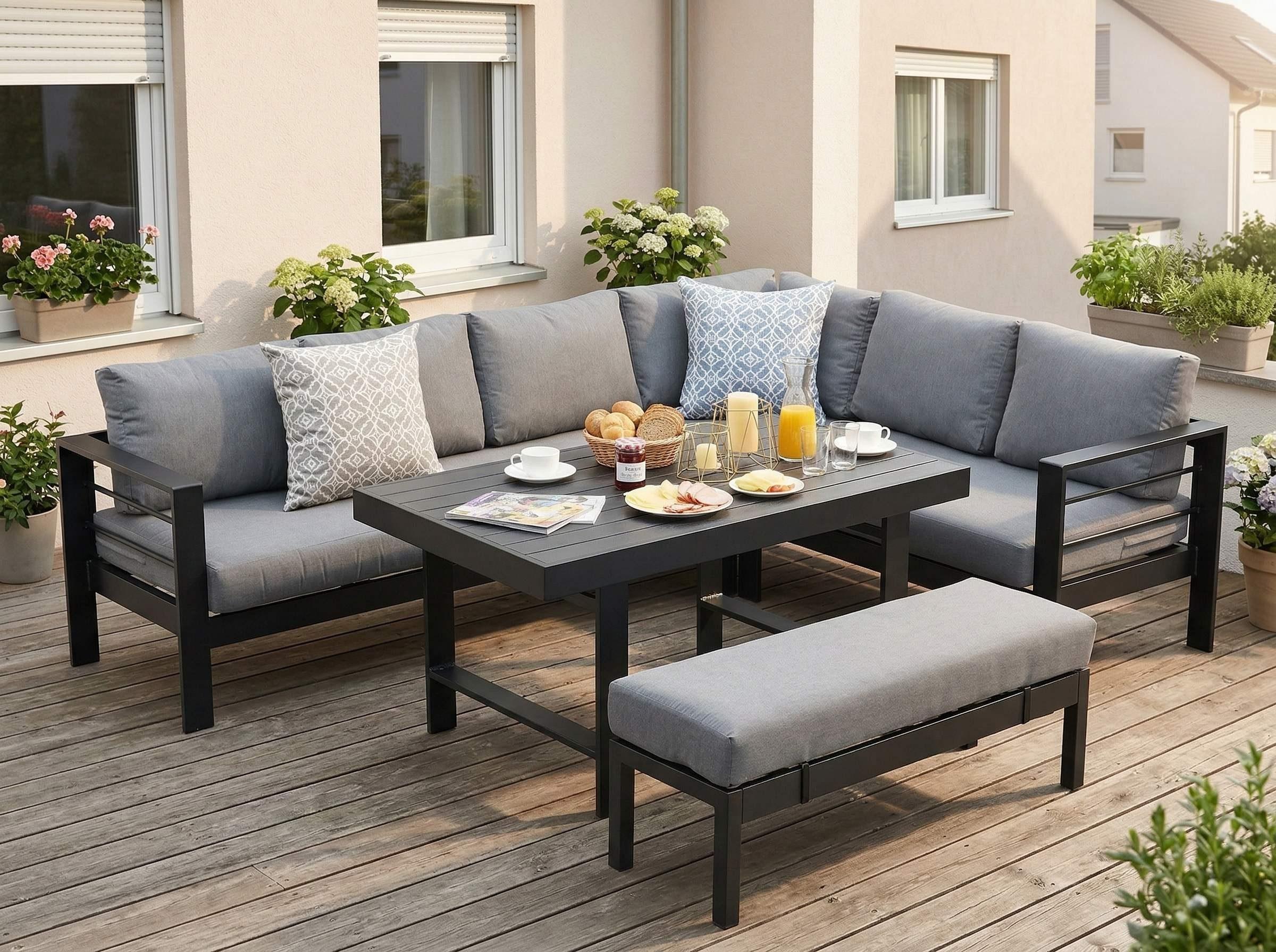 MeXo Gartenlounge-Set Gartenmöbel setaus Aluminium, Loungeset für 7-8 Personen(Alu), Essgruppe für Terrasse Garten Lounge Balkon Indoor Outdoor
