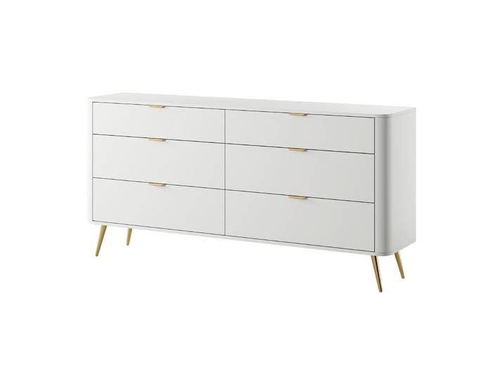 Oval-Kommode mit sechs Schubladen, 173 cm, Weiß