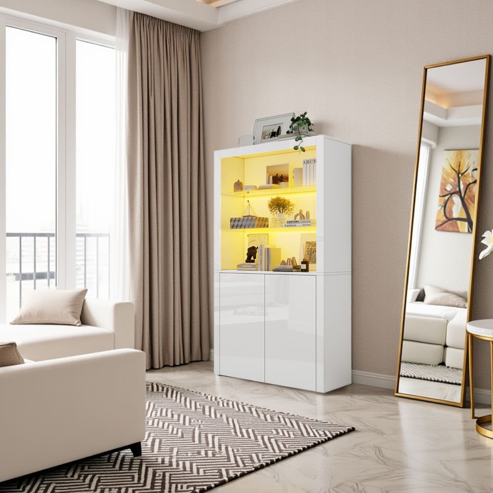 Urban Meuble Vitrine haute blanche brillante avec éclairage LED Blanc 100x170x35cm