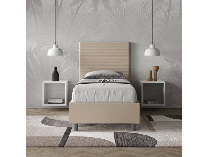 Lit coffre 1 place - FOCUS - 80x200 cm - Rembourré - Gris - Blanc