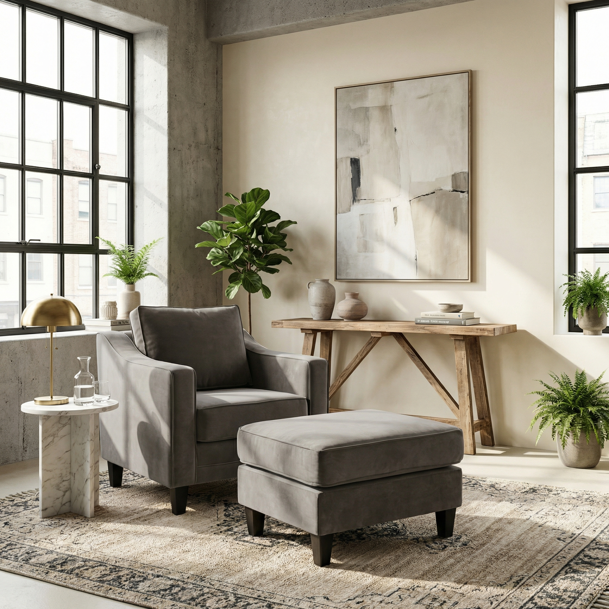 Sofa Style Wiltshire Velvet Footstool in Steel Grey