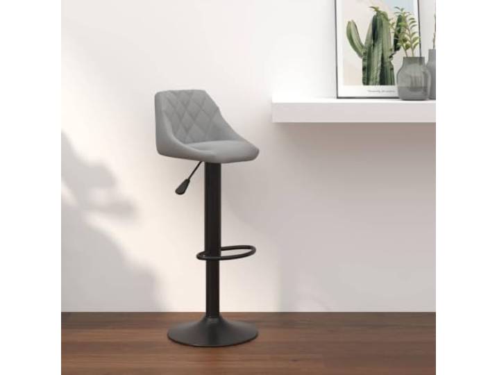 Barhocker, hellgrau, Samt, höhenverstellbar, 360° drehbar, Weicher Samt, schwarz beschichteter Stahl, Gashebefunktion, 360° drehbar, Fußstütze, max. Belastung 110 kg