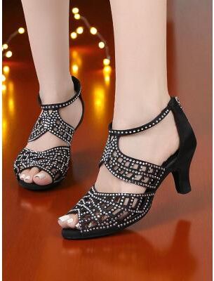 LightInthebox Women's White Rhinestone Latin Dance Heels - Open Toe Cutout Professional Ballroom Sandals for Performers