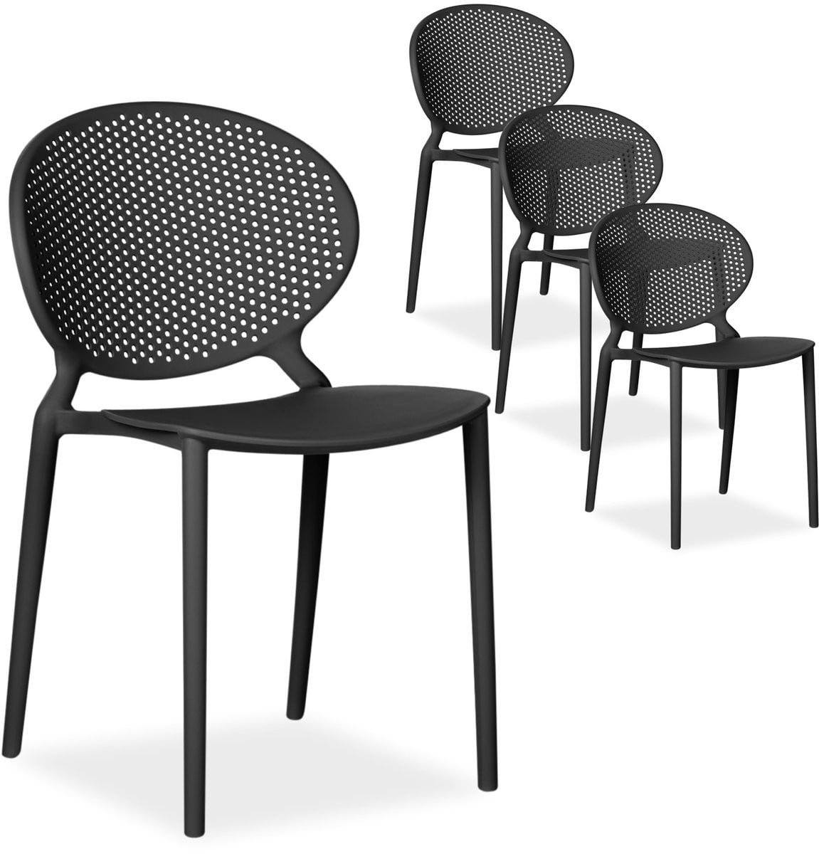 Homestyle4u Set van 4 Stapelbare Tuinstoelen - Zwart