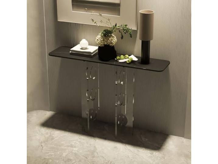 Schmale Konsolentabelle für Eingang und Sofa Halbmondkante und Acrylbeinen Gesinterte Steinplatte, schmales Design, moderne Dekoration