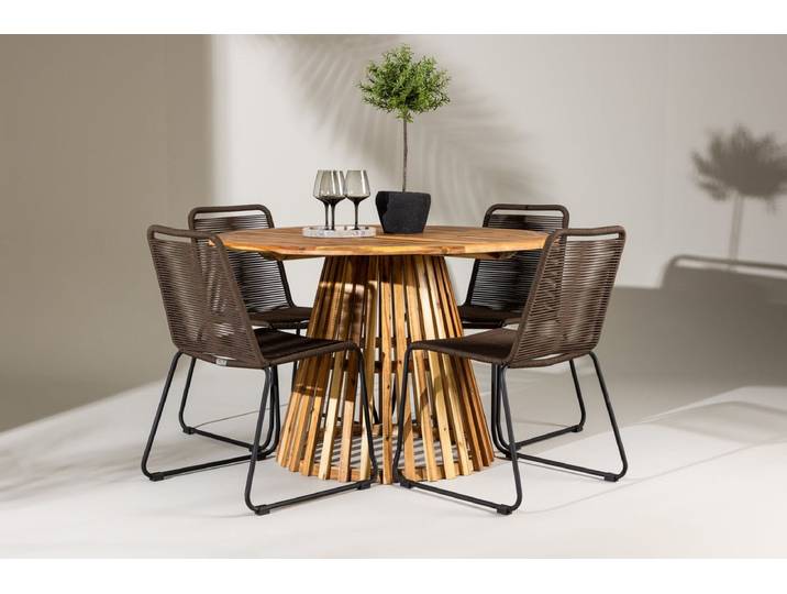 Garten Essgruppe Amano – 5-teiliges Gartenmöbel-Set mit rundem Tisch in 2 Farben - Braun - Luxusbetten24