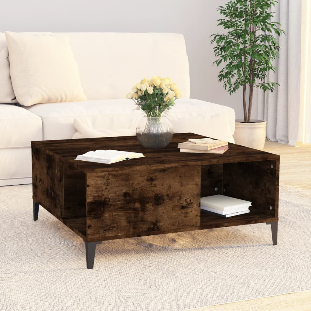 Ebern Designs Leilanie Four Leg Coffee Table with Storage Smoked Oak