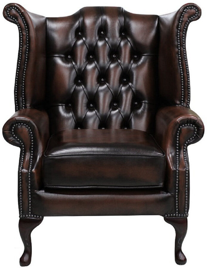Designer Sofas For You Ltd High Back Chesterfield Upholstered Full Grain Leather Wingback Chair Antique Brown 106cm H X 88cm W X 89cm D