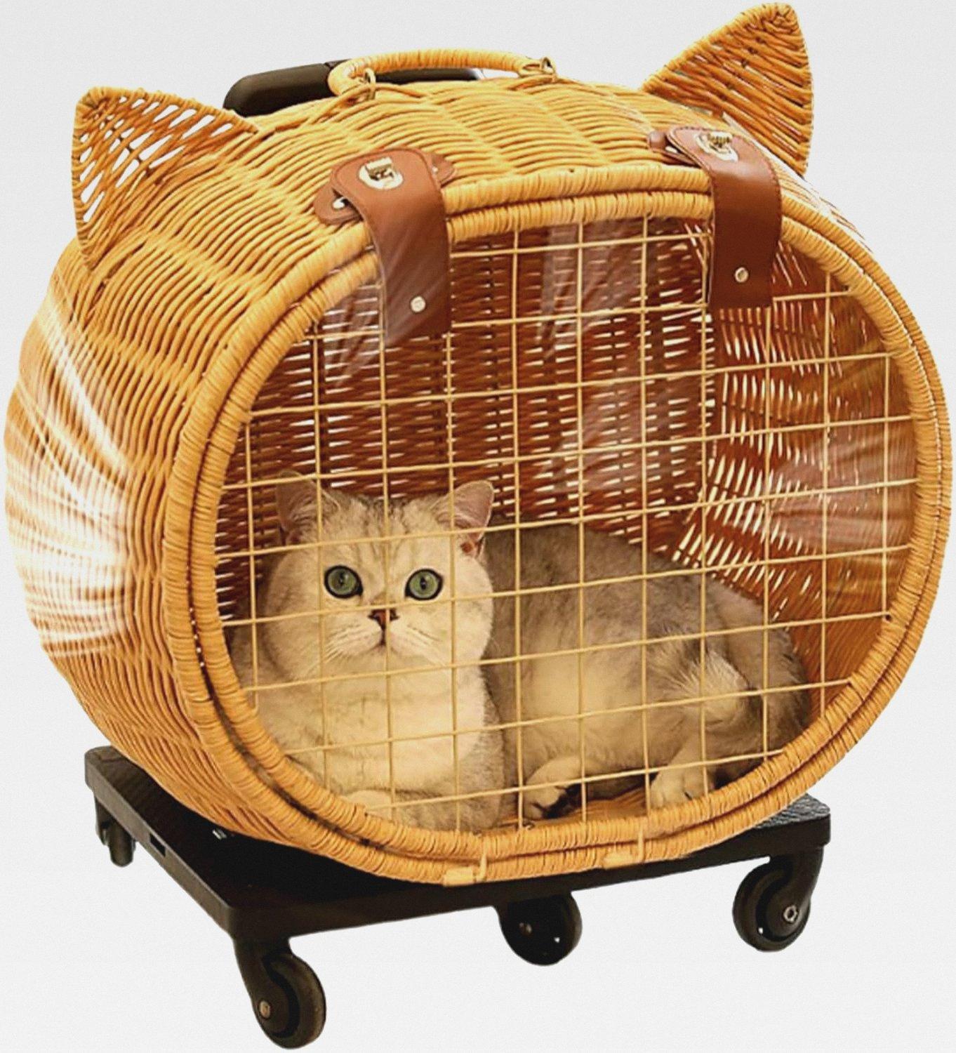 Hunde Kinderwagen | Niedlicher Rattan Welpenwagen Katzentransporter | Transportwagen Retro Für Mittlere Welpen Kitten | Für Kätzchen Kleintiere