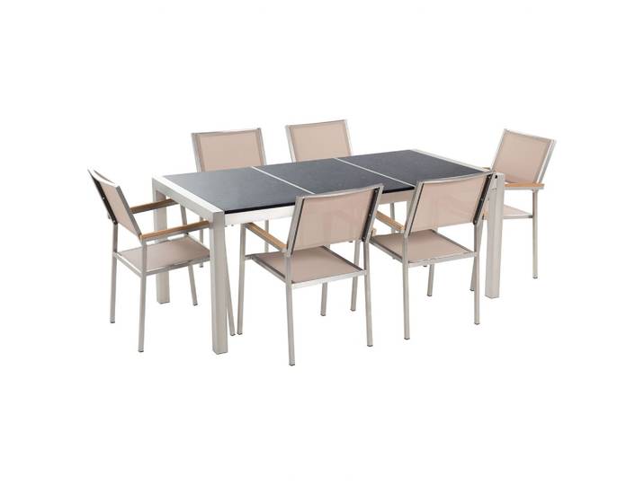 GARTENMÖBEL SET 6-Sitzer Naturstein schwarz poliert beige Grosseto