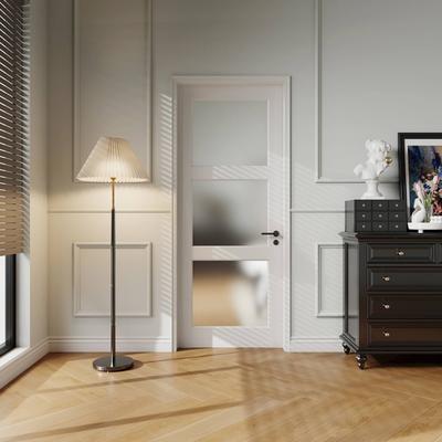 Nuzanto "80""H 3 Lite Frosted Glass French White Prefinish Paintable Doors Pantry Laundry Closet Shaker French Interior Slab Door"