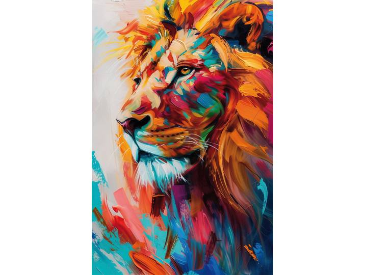 Leinwandbild BÖNNINGHOFF Wandbild BUNTER LÖWE 78x118 cm – Leinwandbild Keilrahmen Deko modern , blau (farbe bild(er): blau, orange, gelb, rot, pink), B:78cm H:118cm T:1,8cm, Canvas, MDF, Bilder, Leinwandbild, auf Keilrahmen gespannt