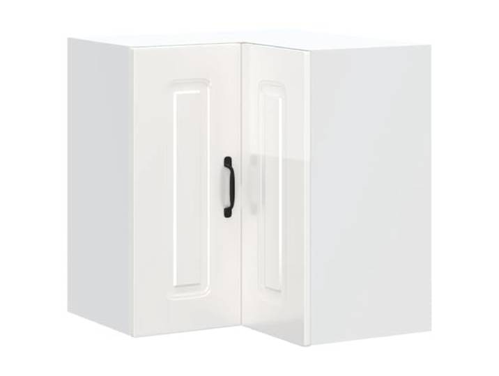 HKTMGDNG Küchen-Eckhängeschrank Kalmar 57x57x60cm Hochglanz-Weiß Platzsparender Eck-Wandschrank für Küche und Esszimmer mit robuster Tür und 60 kg Belastbarkeit für Wandmontage.