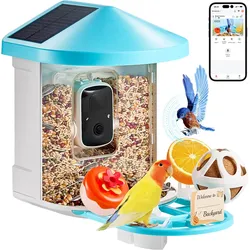 VEVOR Intelligenter Vogelfutterspender mit Kamera, 2K HD KI identifiziert über 10.000 Vogelarten, solarbetriebene Vogelbeobachtungskamera mit automatischer Aufnahme und sofortiger Benachrichtigung, kabelloses Outdoor-Geschenk für Vogelliebhaber (3 Solarmodule)