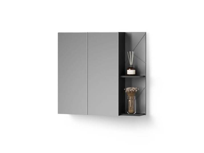 Livinity Spiegelschrank Ronco , Anthrazit Hochglanz/Anthrazit 80 x 75 cm 2 Türen · 3 Ablagefächer · Große Spiegelfläche · Für Kosmetik & Pflegeprodukte · Über dem Waschbecken