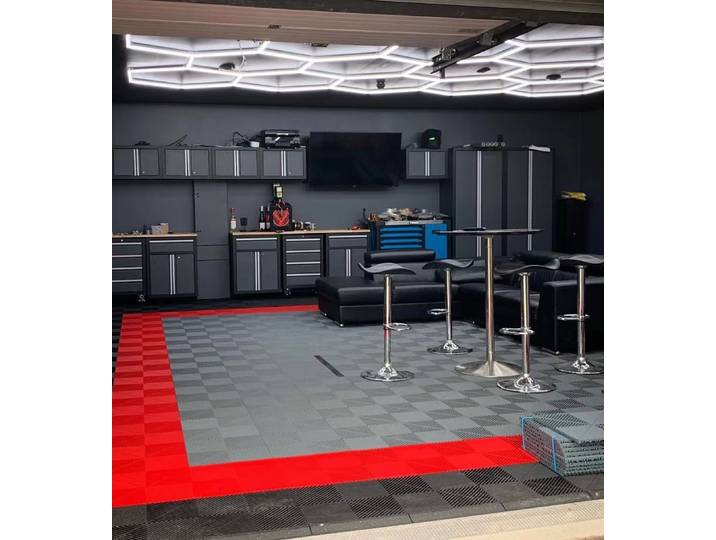 Carreaux de sol de garage entrelacés en plastique et caoutchouc, carrelage de garage, magasin de lavage de voiture