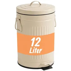 Relaxdays Retro Mülleimer 12 Liter Beige,Schwarz
