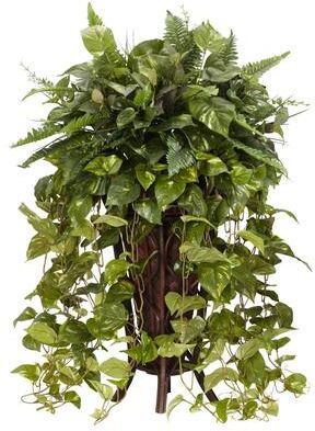 Nearly Natural Vining Mixed Greens with Decorative Stand Silk Plant - Green