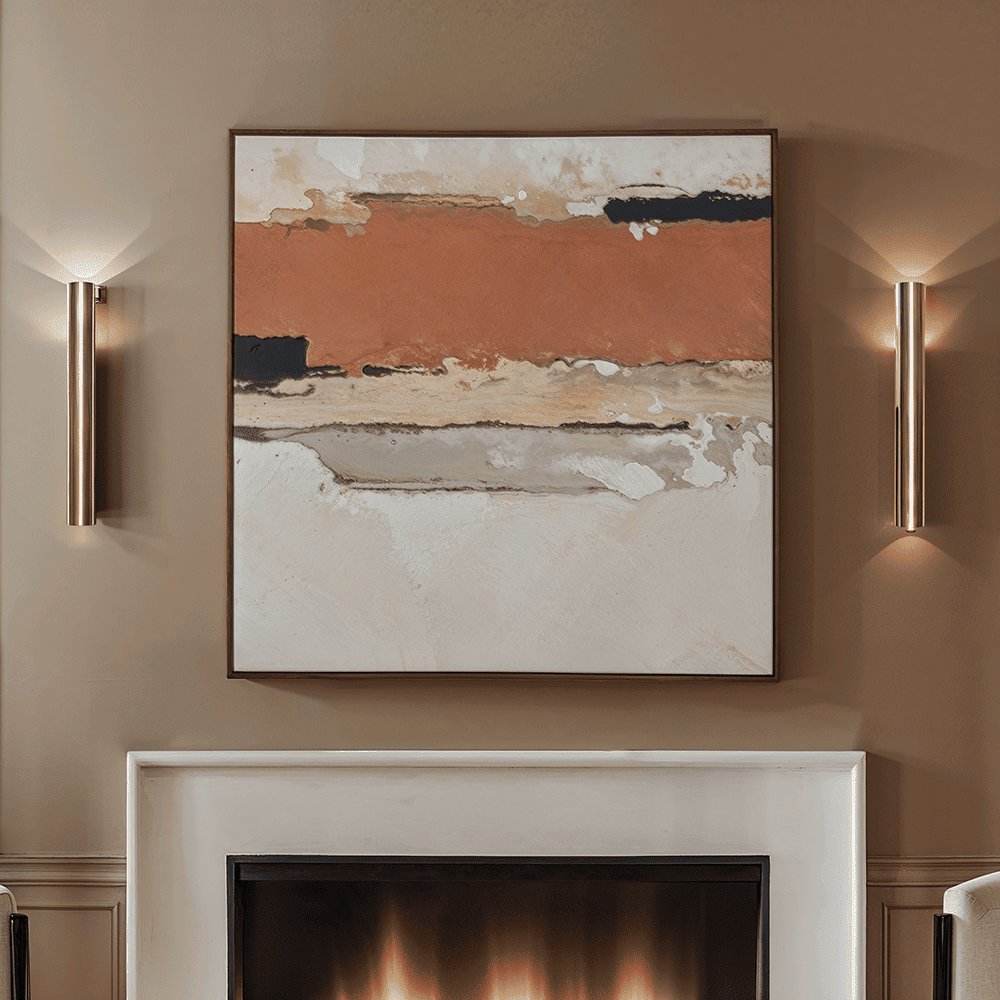 Raegan White & Terracotta Abstract Canvas Wall Art with Oak Effect Frame
