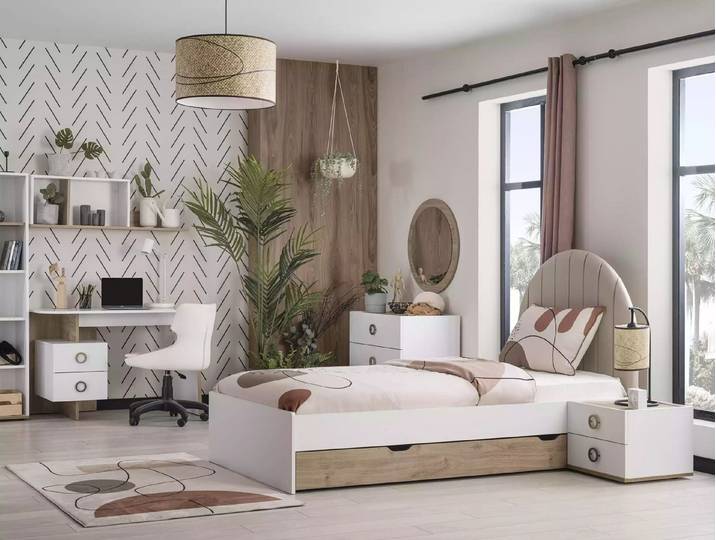JVmoebel Kinderbett Modernes Kinderbett aus Holz in Weiß mit Schubladen, Made in Europa