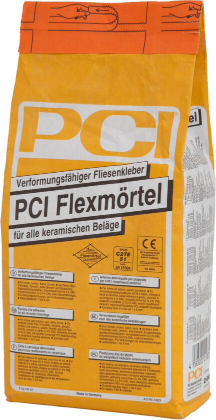 PCI Flexmörtel, verformungsfähiger Fliesenkleber für alle keramischen Beläge, grau, 5 kg