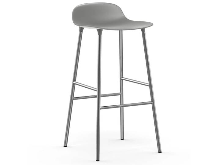 Normann Copenhagen Form Barstuhl verchromte Beine 75cm Grau