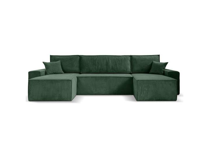 Beautysofa Wohnlandschaft Hektor U mit Schlaffunktion grün, Grün, Kunststoff, U-Form, 377x94x152 cm, Wohnzimmer, Sofas & Couches, Wohnlandschaften, Wohnlandschaften in U-Form