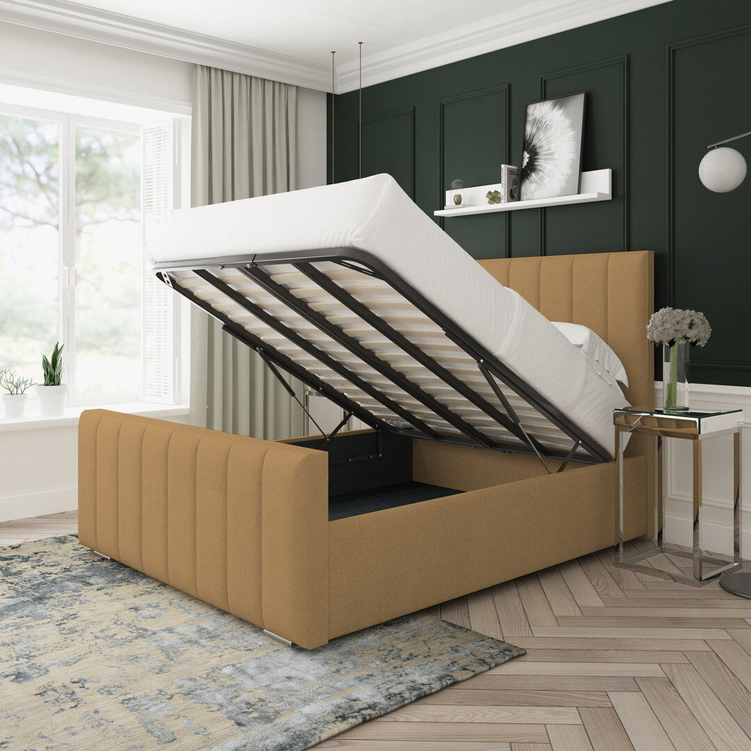 17 Stories Oakley Wool Upholstered Ottoman Bed Frame Latte Single (3')
