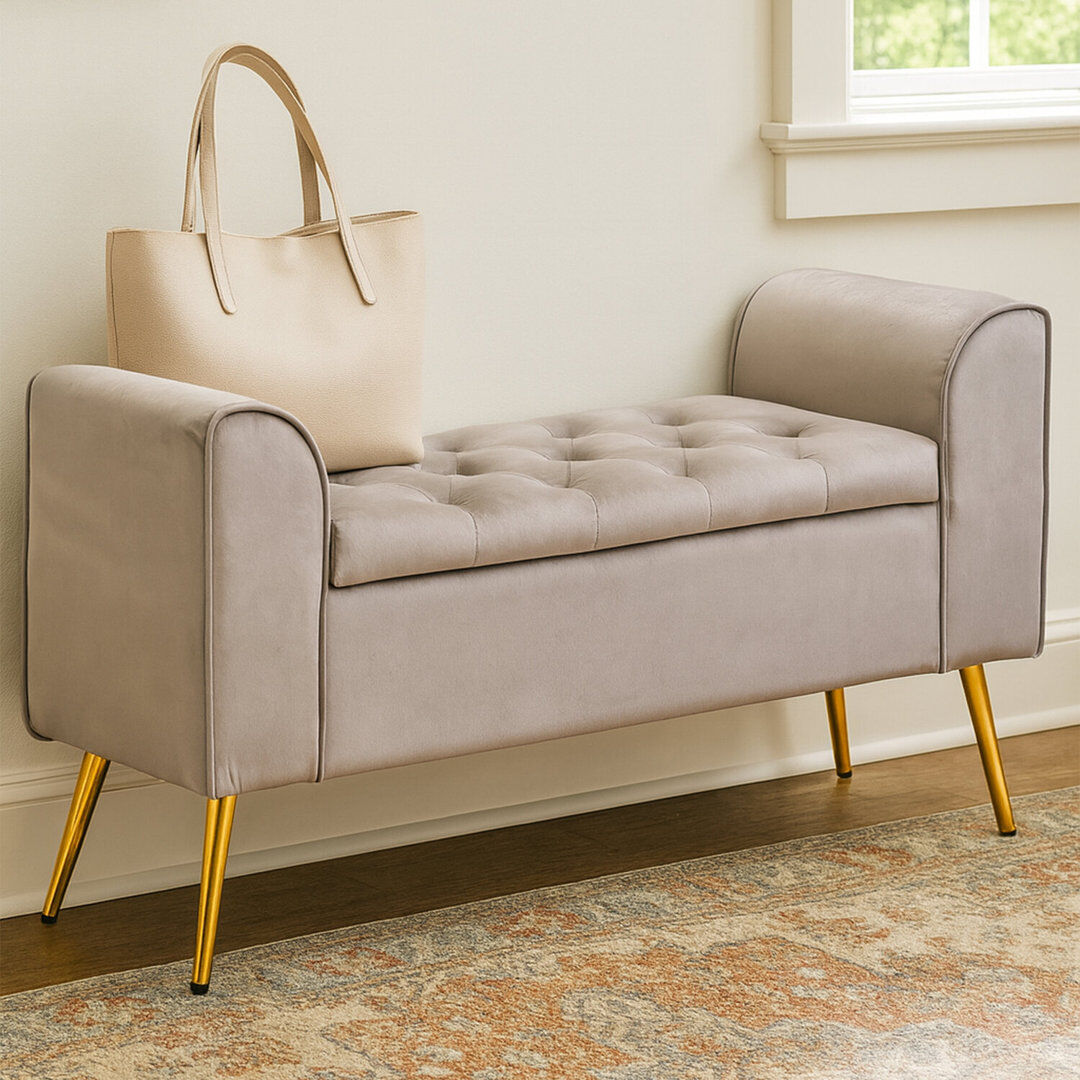 Canora Grey 111cm Wide Velvet Standard Ottoman Mink 63cm H X 111cm W X 40cm D