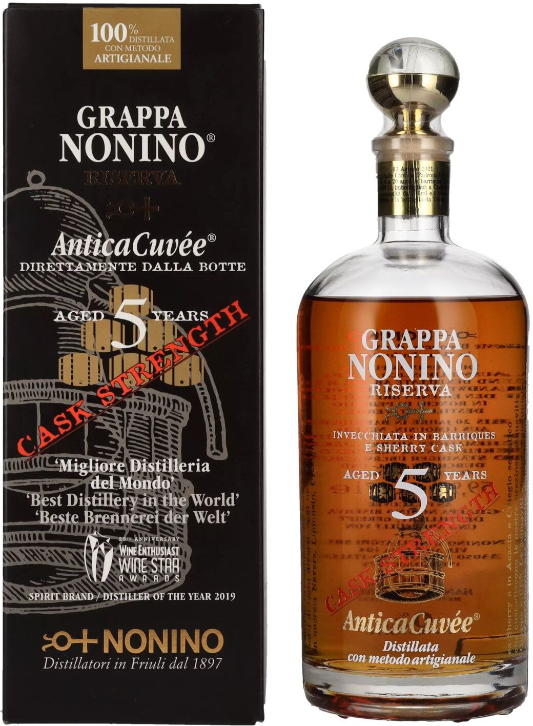 Nonino Grappa Riserva Antica Cuvée 5 Years Old Cask Strength 59,9% Vol. 0,7l in Geschenkbox
