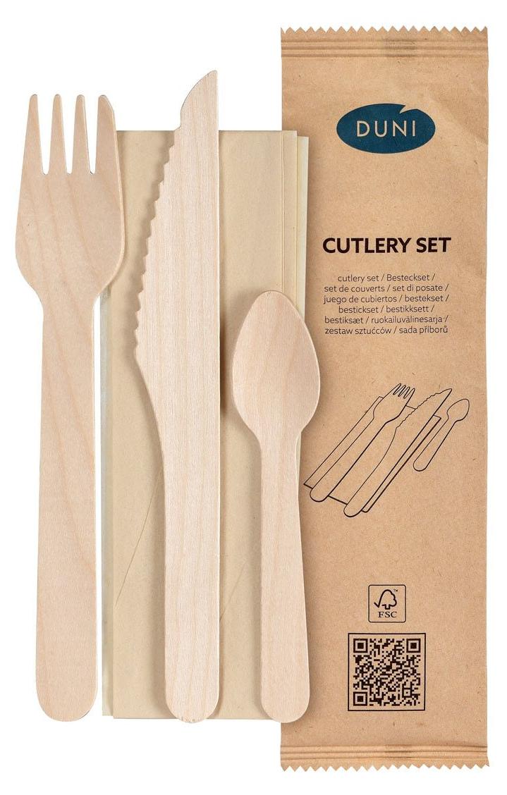 250x DUNI Messer, Gabel, Löffel, braune Serviette 16/16,5/11 cm Natürlich
