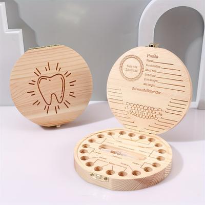 Wooden Tooth Storage Box For Kids, Baby Tooth Organizer, Milk Teeth Storage Box, Collecting Teeth & Umbilical Cord Box tooth Pattern