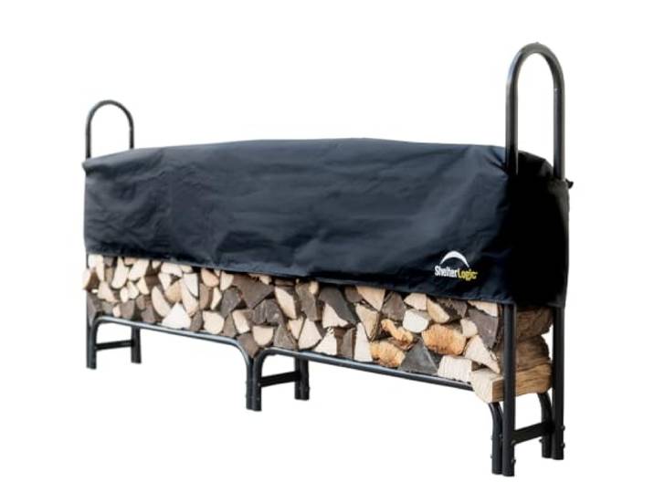 ShelterLogic Kaminholzregal inkl. Cover 244 cm Brennholzregal Holzlager Das Stahlgestell ist beschichtet, die offene Bauweise fördert die Trocknung des Holzes, der Aufbau gelingt per Schrauben-Kit.