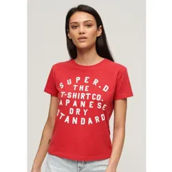 Superdry für Damen. W1011412A Eng anliegendes T-Shirt mit rotem Puffprint (S), Lässig, Baumwolle, Kurzarm