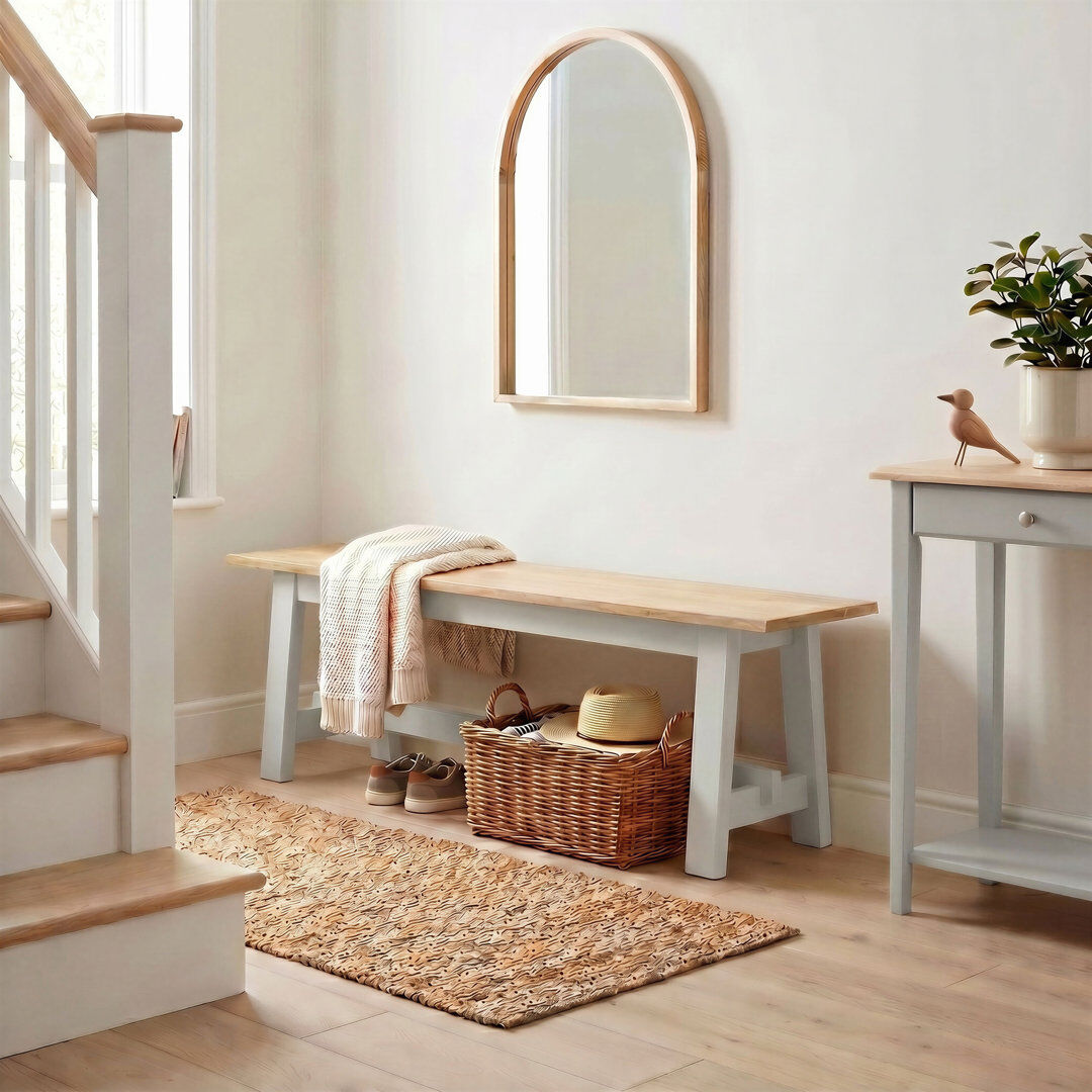 Alpen Home Blakeley Rectangular Trestle-Style Legs Wooden Bench - Inspired Farmhouse Style Whitewash 45cm H X 140cm W X 34cm D