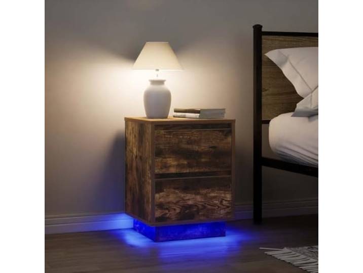 HEFZGDB Nachttische mit LED-Beleuchtung 2 Stück Räuchereiche 38x34x50 cm Beistelltische mit RGB-Lichtsteuerung und USB-Anschluss für Schlafzimmer Stauraum