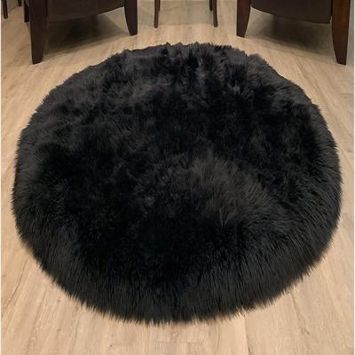 Home Mart Goods "3x3 Feet Round Black Faux Fur Sheepskin Soft Plush Fuzzy Rug - 36"" x 36"""