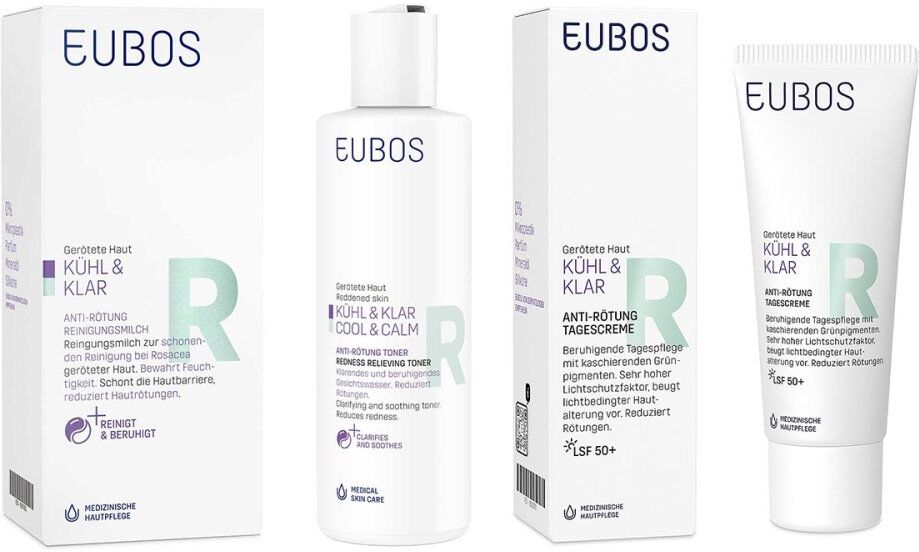 Eubos Kühl & Klar Anti-Rötung Reinig.milch, Toner & Tagescreme 1Set