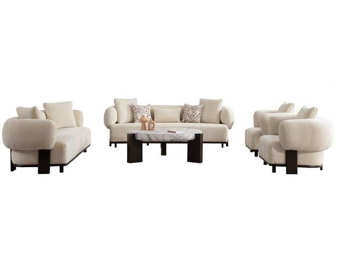 JVmoebel Polstergarnitur Beige Couchgarnitur mit 3-Sitzer Sofas und Couchtisch, (5-tlg., 5tlg. Wohnzimmer Set(2x Sofas 3 sitzer+2x Sessel+Couchtisch), Made in Europa