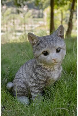 Hi-Line Gift CAT-TABBY KITTEN SITTING-GREY