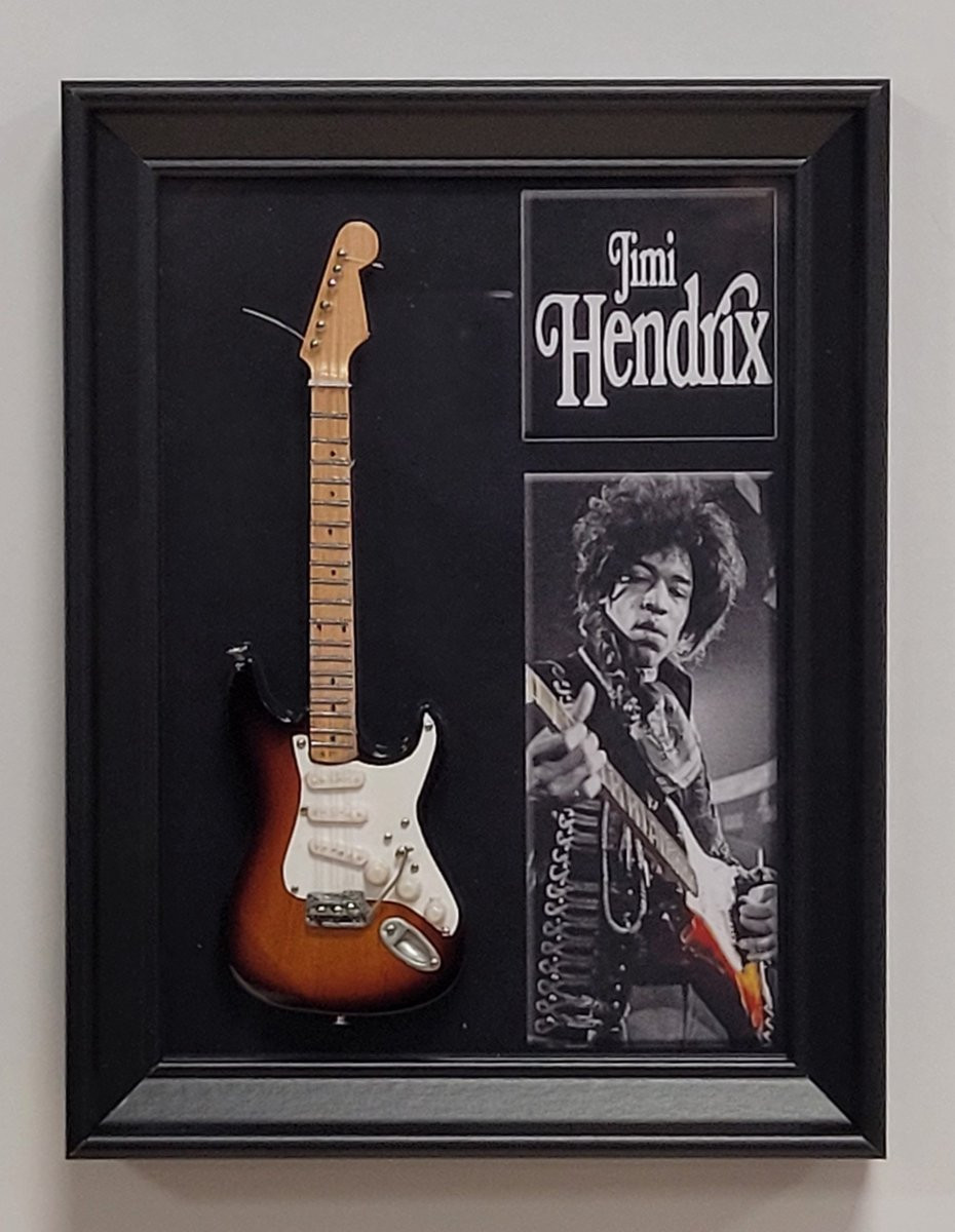 Jimi Hendrix Miniatuur Gitaar Wanddecoratie met Lijst, 20 x 15 cm