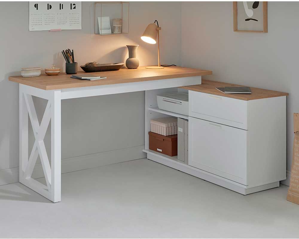 Pharao24.de Jugendschreibtisch Eckschreibtisch im Landhausstil 150 cm breit