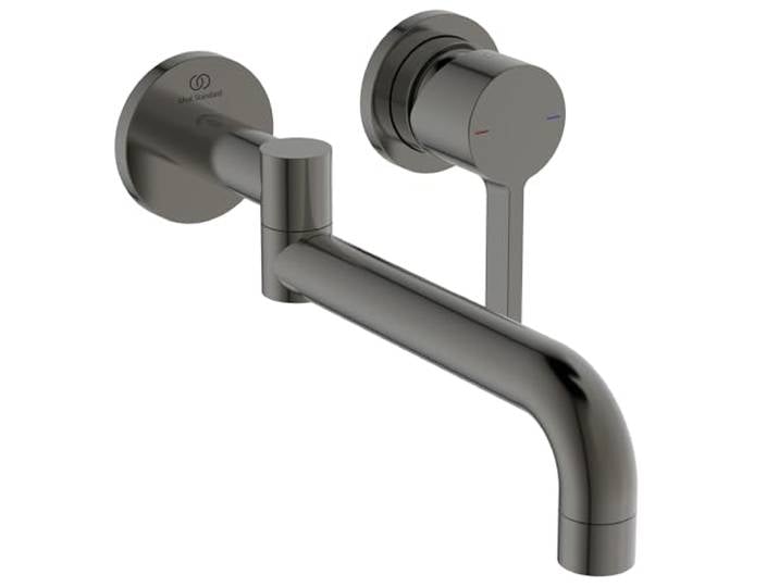 Ideal Standard BD426A5 Gusto Wand-Küchenarmatur, 120 ° Drehbarer Wasserhahn Küche, Mischbatterie Küchenspüle, Wandmontage, Grau (Magnetic Grey)