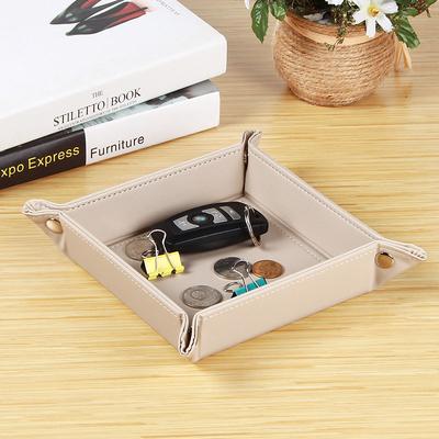 Inspire Daily Merch Faux Leather Nightstand Storage Tray Organizer With Compartments Tabletop Tray For Keys Glasses Stationery Durable yellow