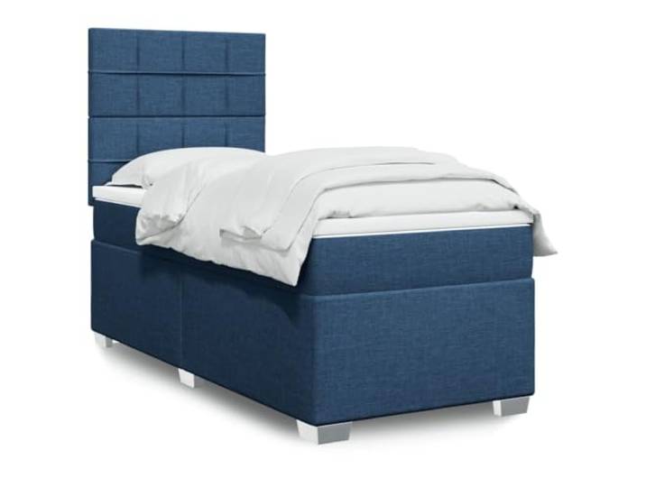 YUOTYRKTEJRSG Taschenfederkern Polyesterboxspringbett 90x190cm Blau Boxspringbett mit Matratze Blau 90x190 cm Stoff LED-Beleuchtung verstellbares Kopfteil Taschenfederkern