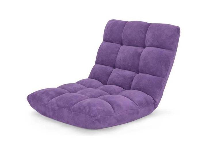 COSTWAY Chaise de sol Paresseux - Dossier Réglable à 14 Angles 90°-180° Tatami Fauteuil pour Lecture Méditation Violet