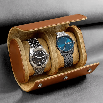 Uplift Curations 3 Slot Watch Roll Travel Case Portable Watch Organizer With Removable Pillows brown 2 Slot