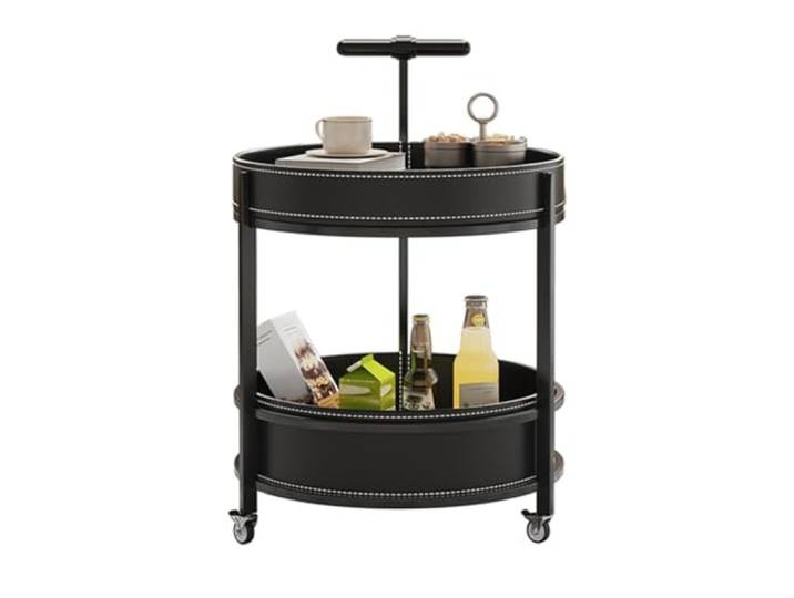 NFDVXCCA Beistelltisch, Runder Beistelltisch aus Metall mit 2 Ebenen, Tabletttisch(/Black)