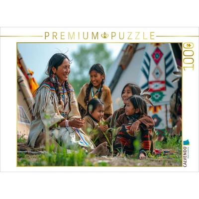 CALVENDO Puzzle Indianische Frau erzählt Kindern Geschichten | 1000 Teile Lege-Größe 64x48cm Foto-Puzzle für glückliche Stunden