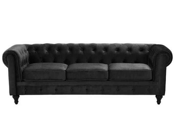 Canapé 3 places en velours noir CHESTERFIELD